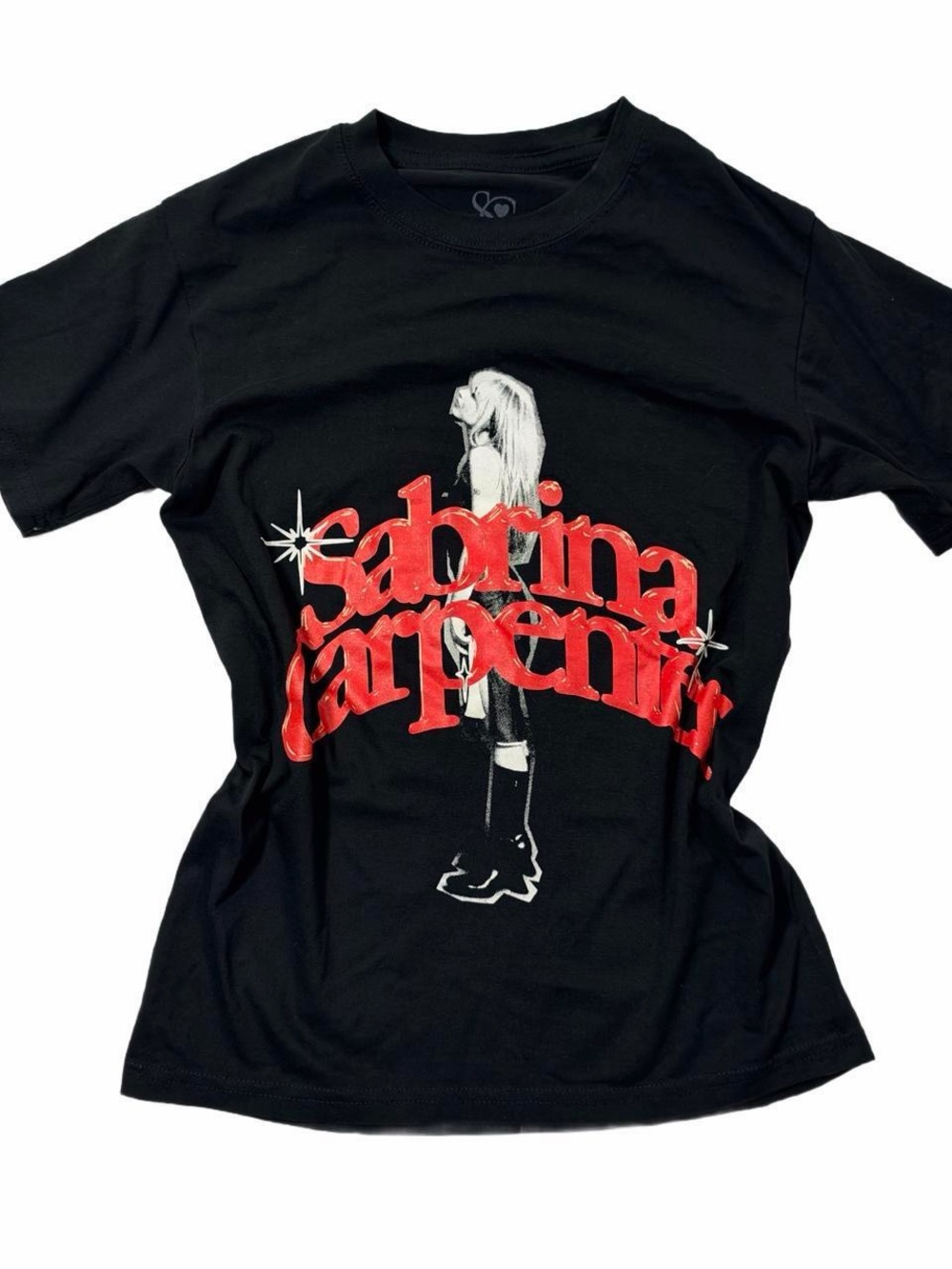 Sabrina Carpenter Black Short Sleeve Graphic Tee with Red Print